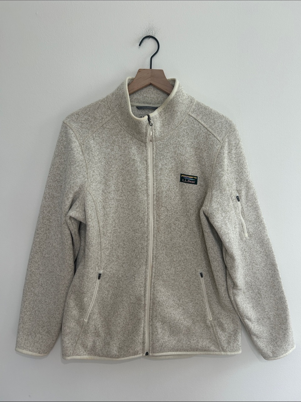 LL Bean Women’s Cream Sweater Fleece Full Zip Jacket Size XL EUC